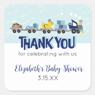 Baby Boy Train Theme Baby Shower Thank You Sticker