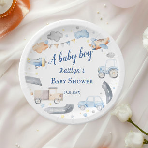 Baby Boy Transportation Cars Baby Shower Paper Plate