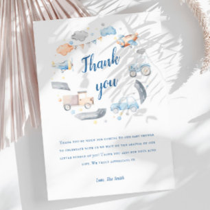 Baby Boy Transportation Cars Baby Shower Thank You Card