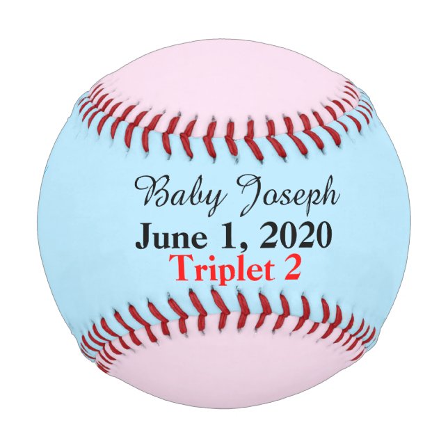 Baby Boy Triplet Birth Stats Blue Pink Baseball (Front)