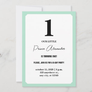 Baby Boy Turning One Simple Elegant 1st Birthday  Invitation