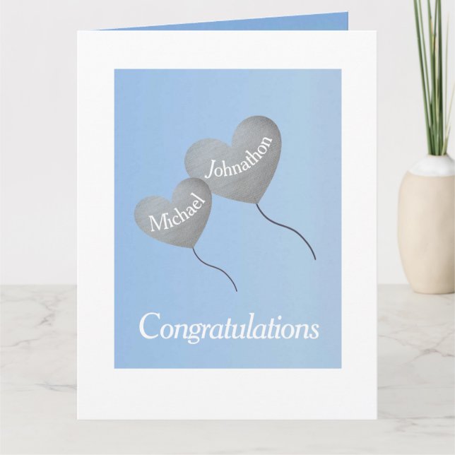 Baby boy twin birth congratulations card (Front)