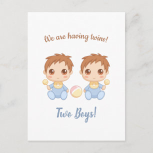 Baby Boy Twins Announcement Postcard