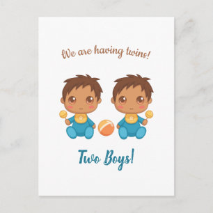 Baby Boy Twins Announcement Postcard