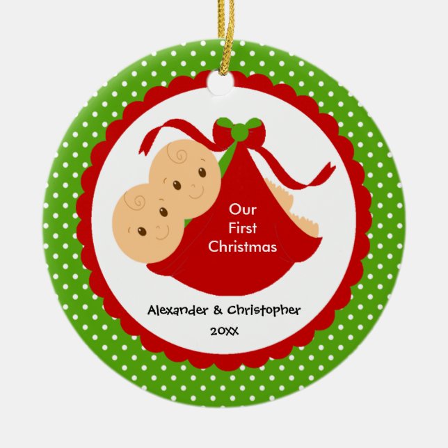 Baby Boy Twins Baby's First Christmas Ornament (Front)