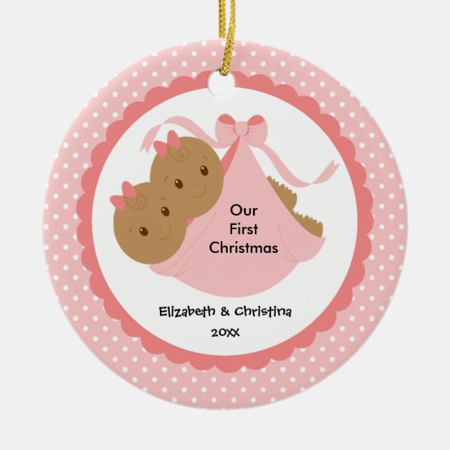 Baby Boy Twins Baby's First Christmas Ornament (Front)