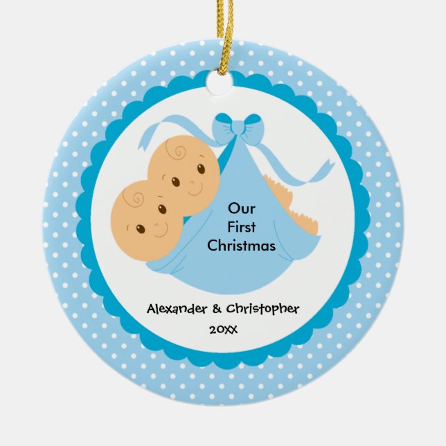 Baby Boy Twins Baby's First Christmas Ornament (Front)