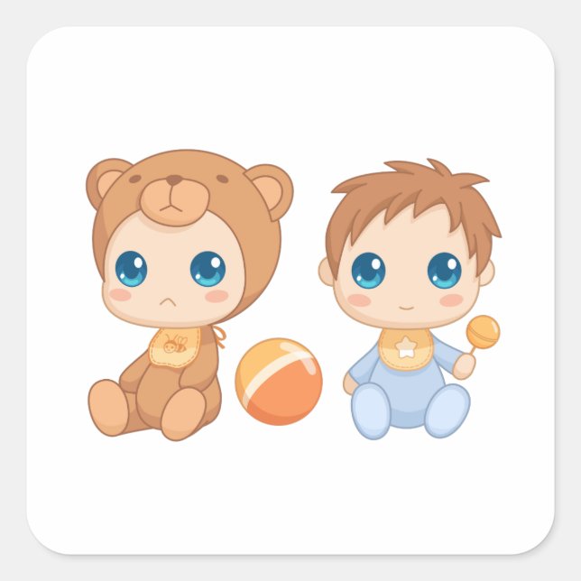 Baby Boy Twins Bear Jumpsuit 2 Square Sticker (Front)