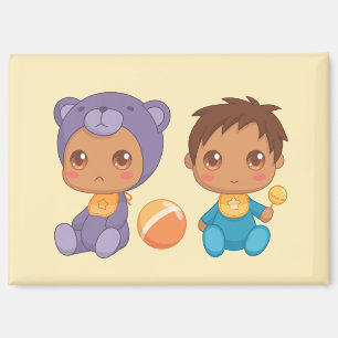 Baby Boy Twins Purple Bear Jumpsuit on Yellow Magn Magnet