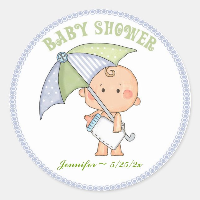 Baby Boy, Umbrella, Baby Shower Sticker (Front)