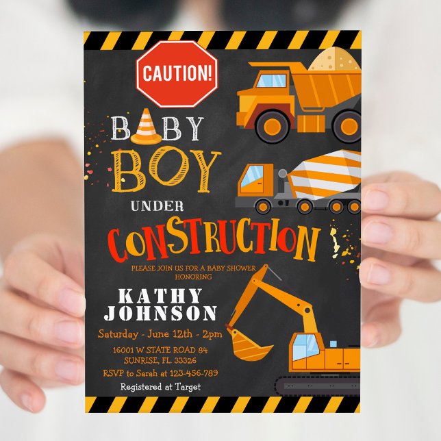 Baby Boy Under Construction Baby Shower Invitation (Creator Uploaded)