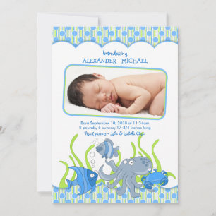 Baby Boy Under the Sea Cartoon Birth Announcement