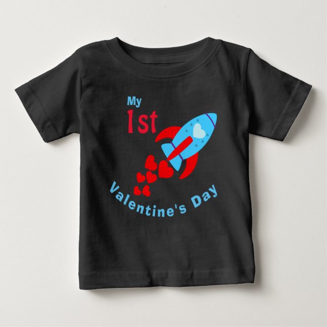 Baby Boy Valentine's Day Cute Heart Rocket T-Shirt (Front)
