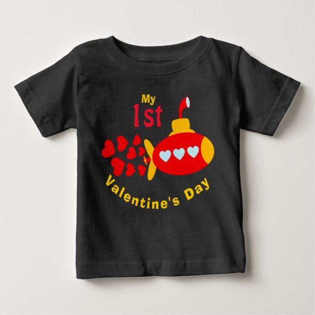 Baby Boy Valentine's Day Cute Heart Submarine Baby T-Shirt (Front)