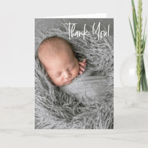 Baby Boy vertical Photo baby shower Handlettering Thank You Card