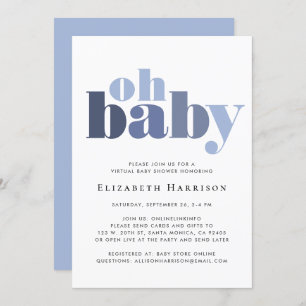 Baby Boy Virtual Shower Blue Typography Invitation