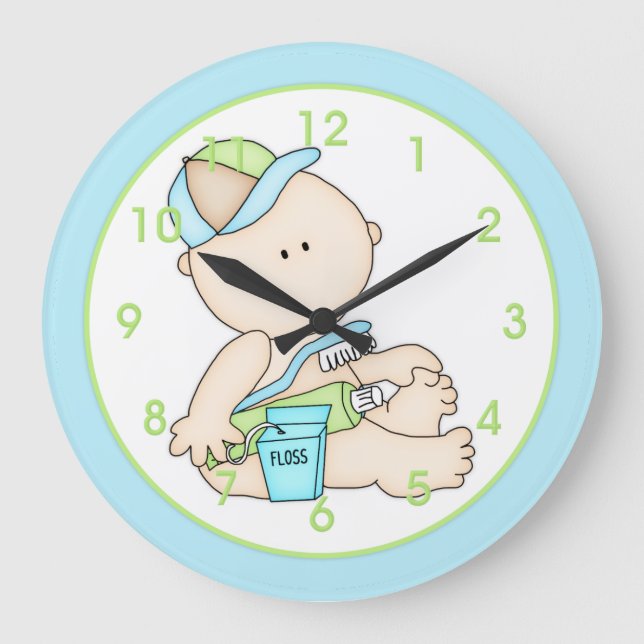 Baby Boy w/Toothbrush & Floss Kid's Wall Clock (Front)