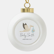 Baby Boy Water Colour Stork Announcement Year