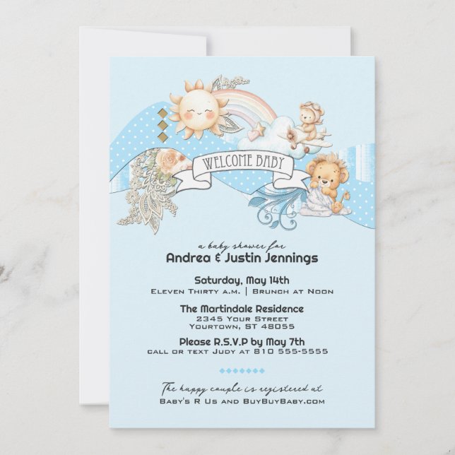 Baby Boy Watercolor Blue Baby Shower  Invitation (Front)
