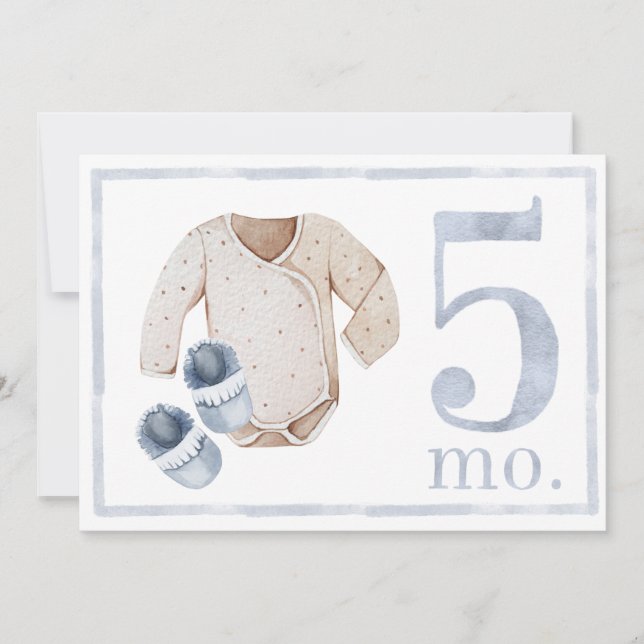 Baby Boy Watercolor Milestone Five Month Old Card (Front)