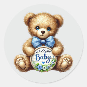 Baby boy welcome bear  classic round sticker