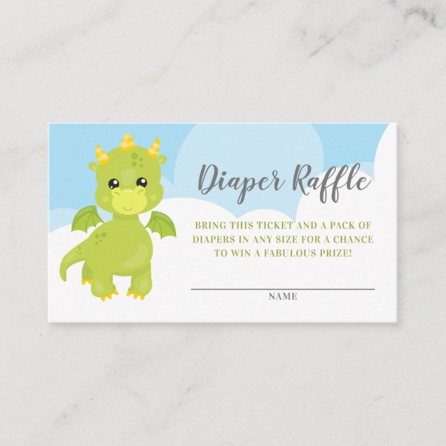 Baby Boy Whimsical Dragon Diaper Raffle Enclosure Card (Front)