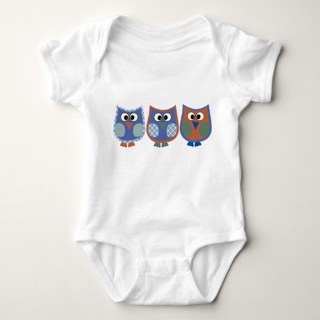 Baby Boy White Bodysuit With Cute Owls Design (Front)