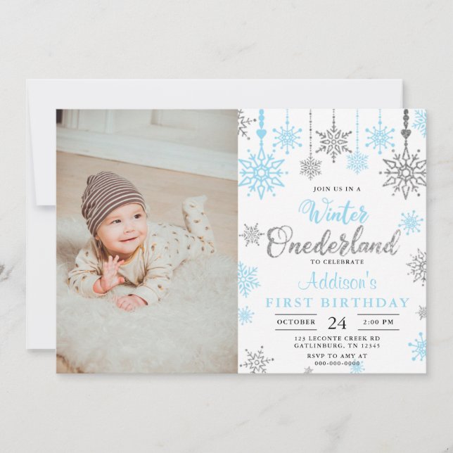 Baby Boy Winter ONEderland First Birthday Photo Invitation (Front)