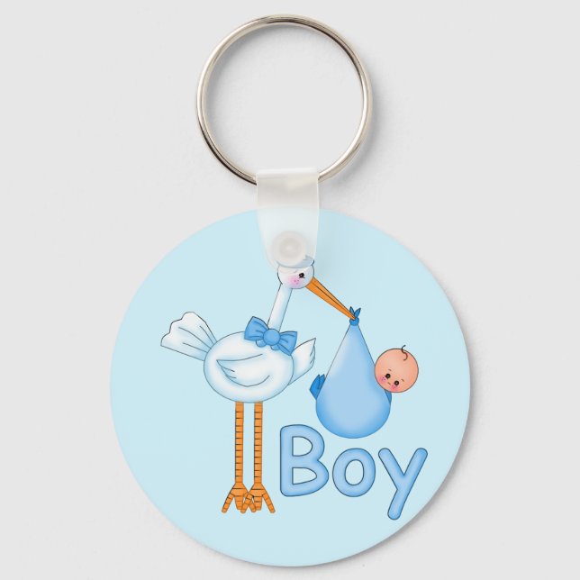 Baby Boy with Stork Key Ring (Front)