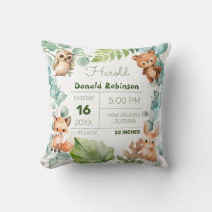 Baby Boy Woodland Birth Announcement Cushion