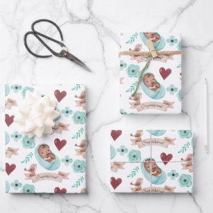 Baby Boy Wrapping Paper Flat Sheet Set of 3