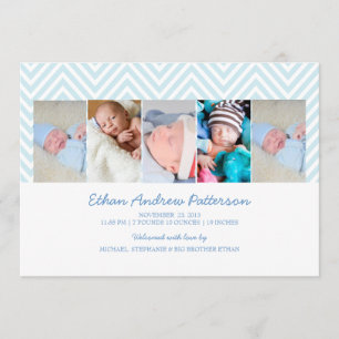 Baby Boy Zigzag Blue 5 Photo Birth Announcement