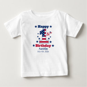 Baby Boy's 1st Birthday 4th Of July Custom White T-Shirt
