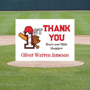 Baby Boy's 1st Birthday Baseball Slugger Thank You Card