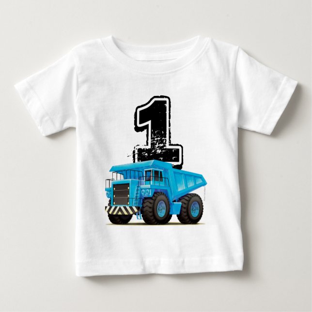 Baby Boy's 1st Birthday Blue Truck Baby T-Shirt (Front)