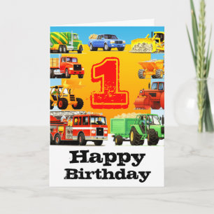 Baby Boy's 1st Birthday Construction Truck Card