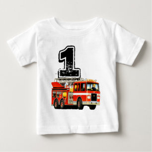 Baby Boys 1st Birthday Red Fire Truck T-Shirt