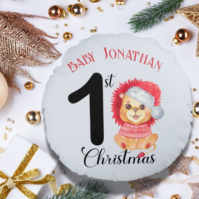 Baby Boy's 1st Christmas Cute Bear Red Sweater Round Cushion (Creator Uploaded)