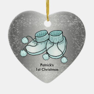 Baby Boy's 1st Christmas - Heart Shaped Ornament