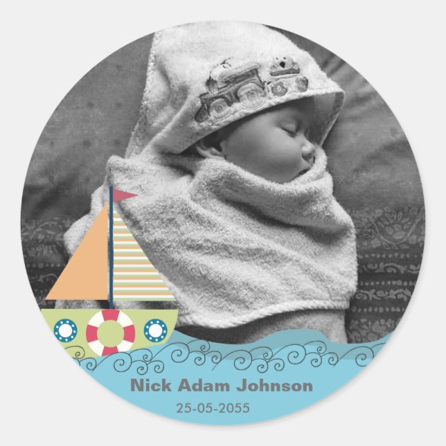 Baby Boys Birth Name & Photo Label Sticker (Front)