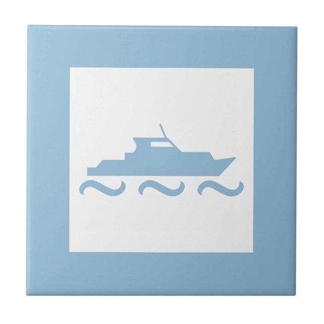 Baby Boy's Blue Boat Ceramic Tile (Front)