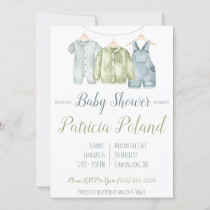 Baby Boy's Clothes on Clothesline Baby Shower Invitation