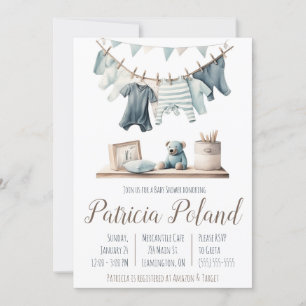 Baby Boy's Clothes on Clothesline Baby Shower Invitation