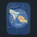 Baby Boys Colourful Rocket Ship Space and Name Burp Cloth<br><div class="desc">This gorgeous baby burp cloth features a beautiful and colourful hand drawn rocket ship in outer space. The design also features a place for you to add your boys name. Perfect for any little one!</div>