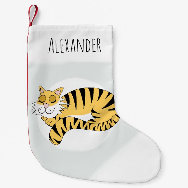 Baby Boys Cute Sleeping Tiger Small Christmas Stocking (Front)