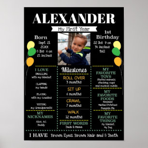 Baby Boy's First Birthday Balloons Photo Poster