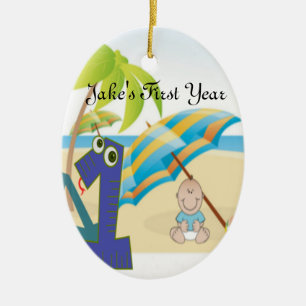 Baby Boy's First Birthday Ceramic Tree Decoration