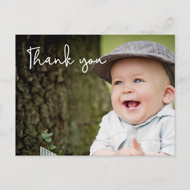 Baby boy's first birthday Thank You Photo Postcard (Front)