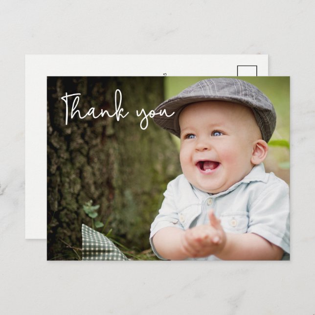 Baby Boy's first birthday Thank you Photo Postcard (Front/Back)