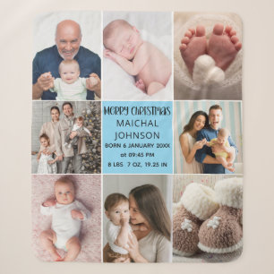 Baby Boy's First Christmas Birth Stats & 8 Photo Sherpa Blanket